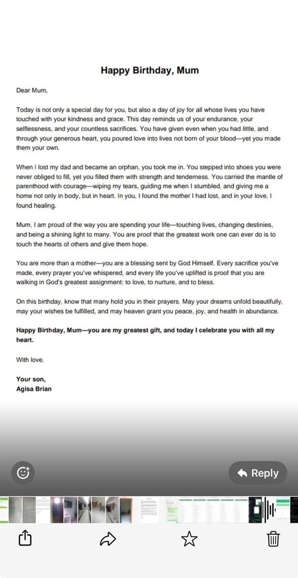 Handwritten letter of gratitude